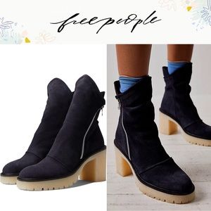 NEW Free People Jack Zip Suede Boots in Onyx Black
